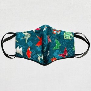 NEW Handmade Green Gold Origami Print Face Mask